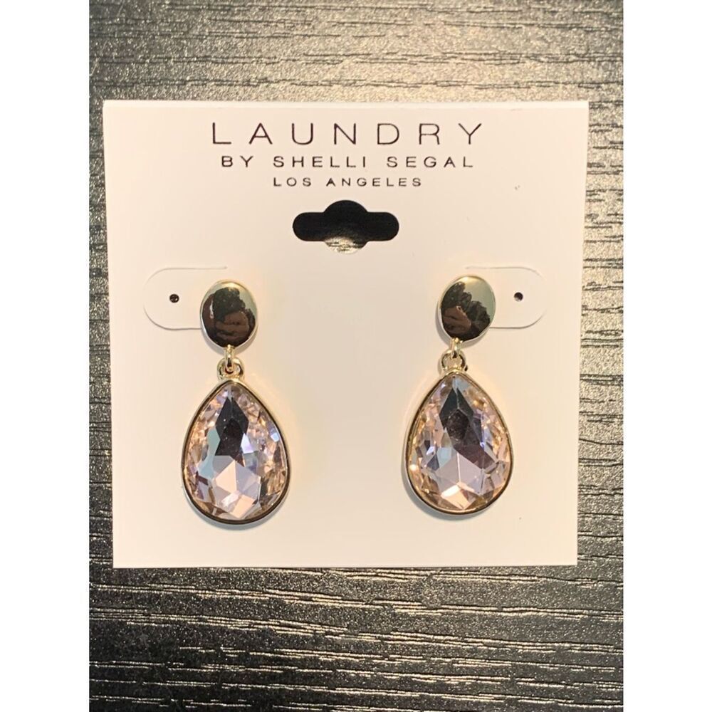 Laundry By Shelli Segal Gold Tone Drop Earrings with Light Pink Crystals
